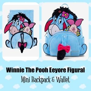 LOUNGEFLY Disney Winnie The Pooh Eeyore Mini Backpack & Faux Fur Card Holder
